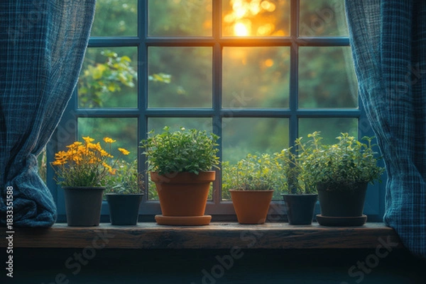 Obraz potted plants on a windowsill.