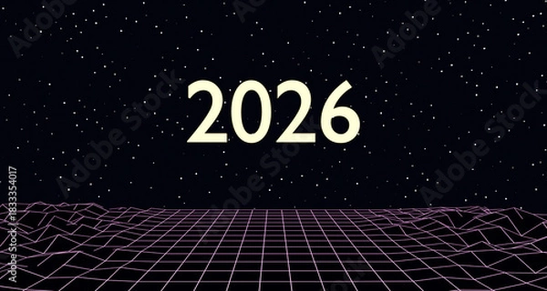 Obraz 3d render, neon glowing new year greeting card, no AI