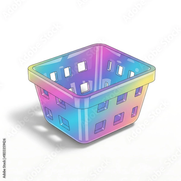 Obraz Iridescent plastic basket with apple and text pattern on white background