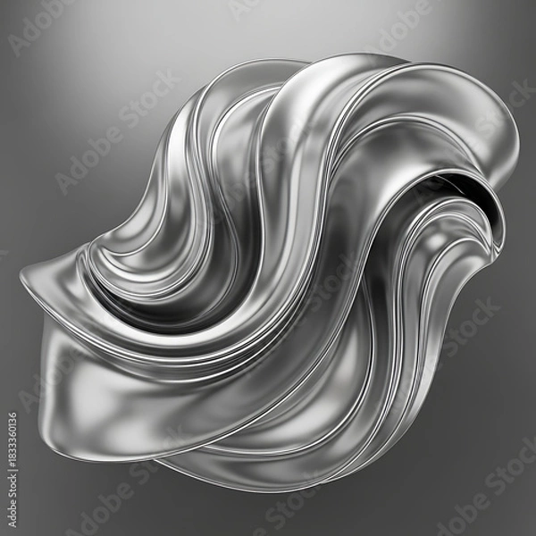 Obraz Abstract silver metallic fluid wave form with soft shadows and reflections