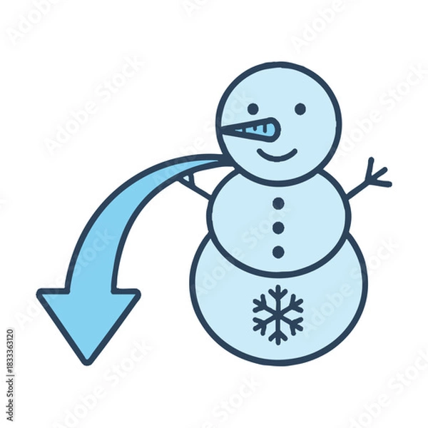 Obraz icon Line drawing of a snowman with a downward-curving arrow, symbolizing loading or importing