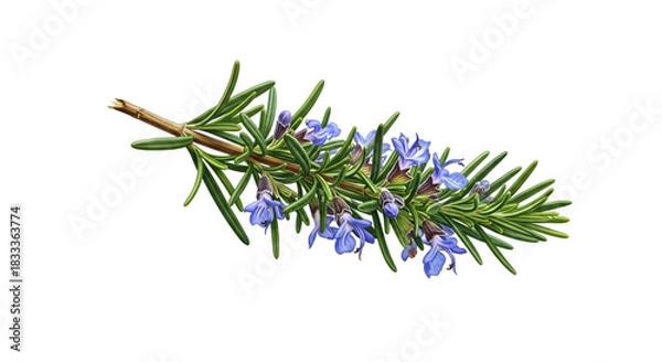 Obraz Rosemary sprig isolated on transparent background, an aromatic evergreen shrub herb