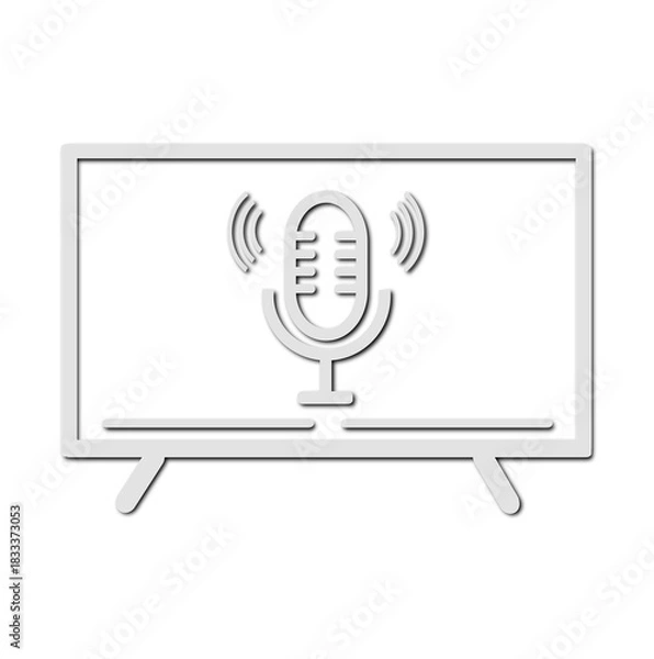 Obraz Minimalist Black and White Microphone Icon – Flat Voice Command Button with Sound Wave