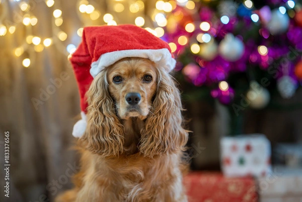 Obraz dog wearing santa hat