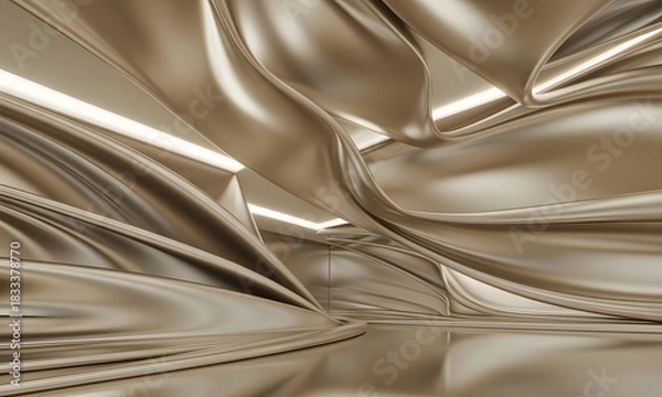 Fototapeta Experience pure luxury with this stunning golden fabric tunnel, perfect for high-end designs and elegant backdrops that add a touch of sophistication