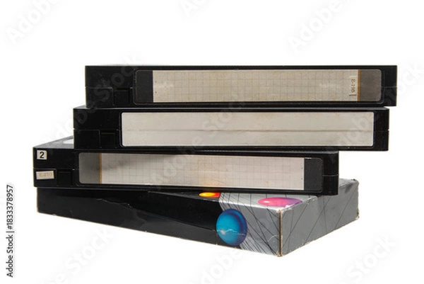 Obraz Stack of retro black VHS video cassette tapes.