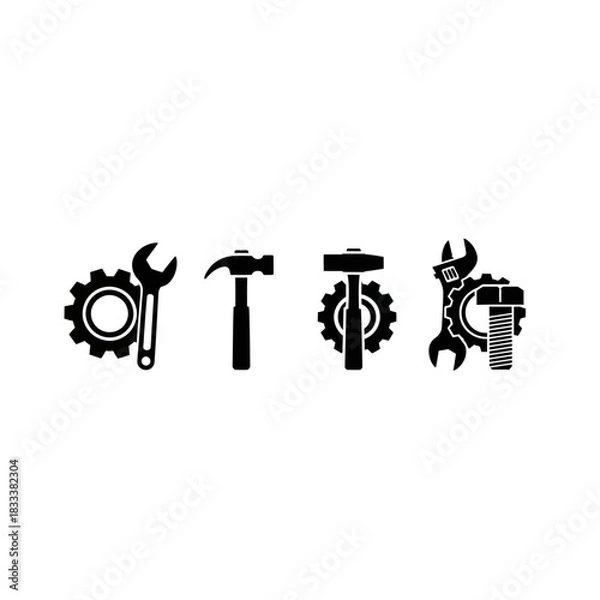 Obraz Set of black silhouette tool icons for repair and maintenance.
