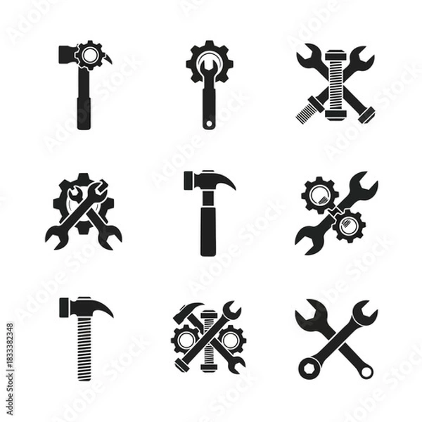 Obraz Set of black silhouette tool icons for repair and service.