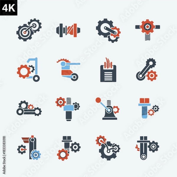 Obraz Set of Industrial Gear and Mechanical Component Icons.