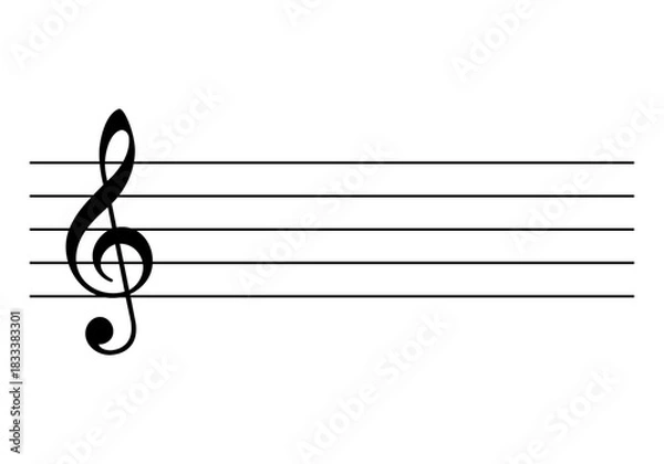 Obraz Pentagrama con clave de sol vectorial en blanco y negro