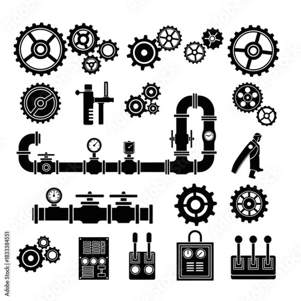 Obraz Steampunk Mechanical Elements - Gears, Pipes, and Control Panels.