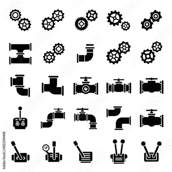 Obraz Collection of Industrial Mechanical Components and Piping System Icons.
