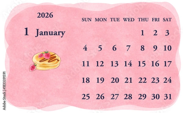 Obraz 2026年1月のカレンダー　日曜日始まり