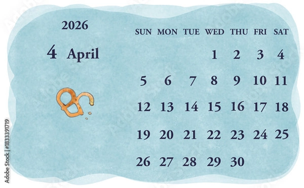 Obraz 2026年4月のカレンダー　日曜日始まり