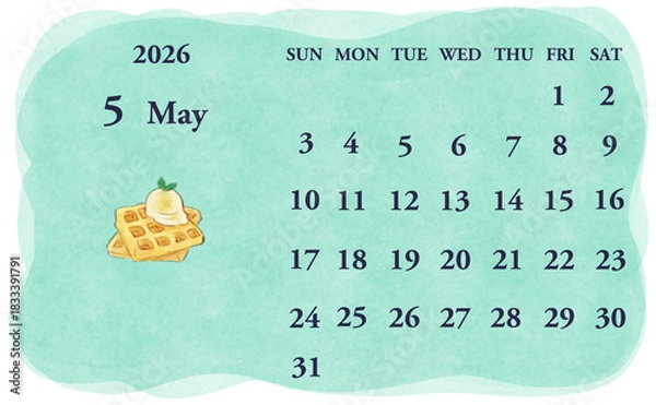 Obraz 2026年5月のカレンダー　日曜日始まり