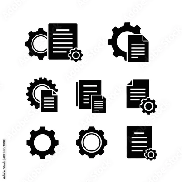 Obraz Configuration Management Icons - Gears and Documents for Settings and Automation.