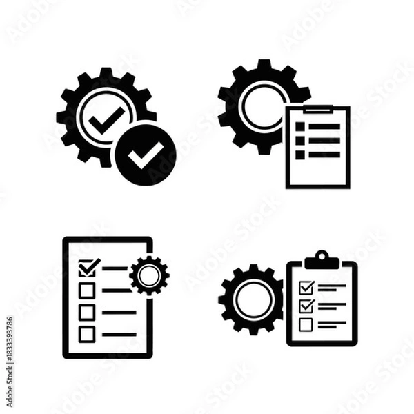 Obraz Gear and Checklist Icons Representing Process Management and Task Completion.