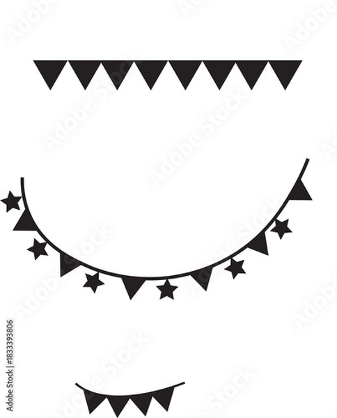 Obraz Bunting Flags and Party Decorations Icons Set – Vector Pack