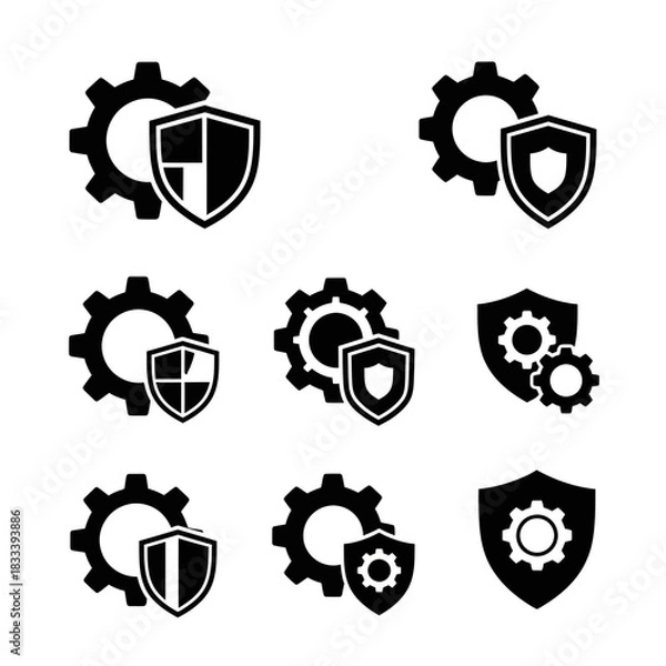Obraz Gear and Shield Icons - Security and Protection Concepts.