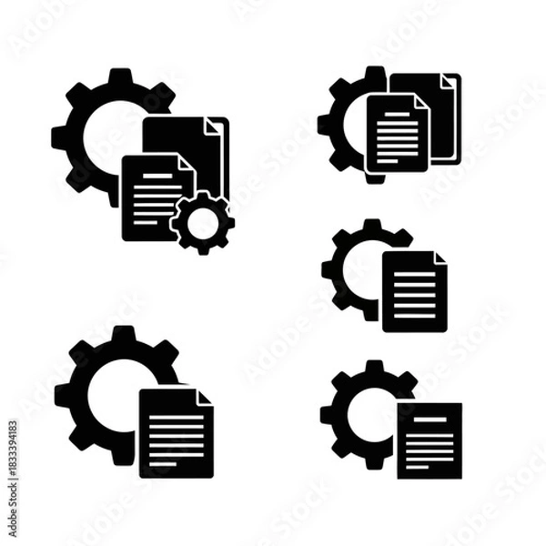 Obraz Gear and document icons representing settings and data management.
