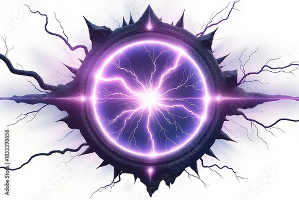 Fototapeta Mysterious glowing purple energy portal with lightning effects
