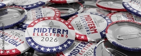 Fototapeta USA midterm Congress elections to 2026 round badges - 3D illustration