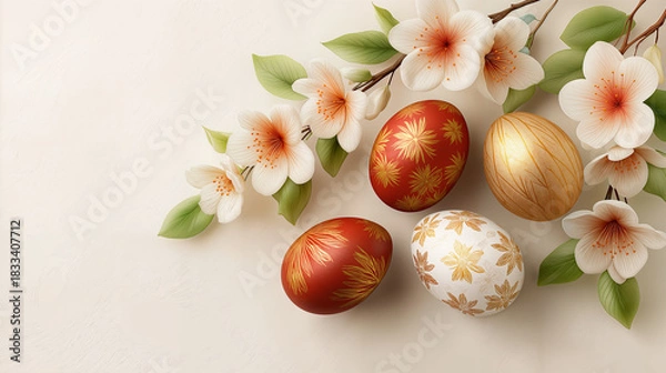 Obraz Happy Easter! Red and golden eggs!