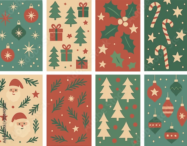 Obraz Christmas Retro Set: 8 seamless patterns for design