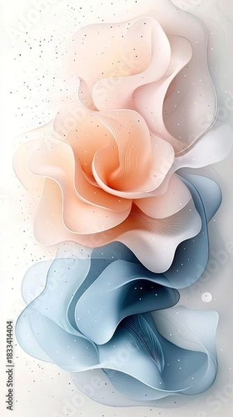 Fototapeta An abstract composition featuring stylized floral forms in pastel colors, with delicate lines and sparkling details, set against a white background.