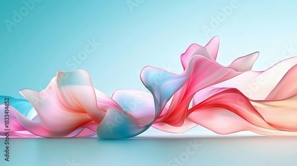 Fototapeta Abstract image of flowing fabric in shades of pink, red, and blue against a gradient background.