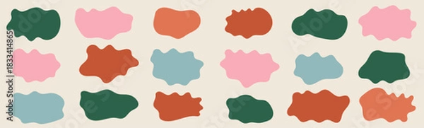 Fototapeta Retro text box comment abstract round colorful pastel organic natural blob blot irregular form shape. Wavy vector speech curvy bubbles for text