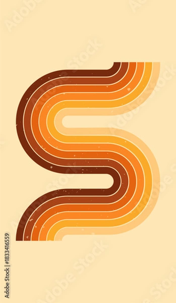 Fototapeta Retro groove poster with a stripe rainbow, painted in warm boho colors with texture.