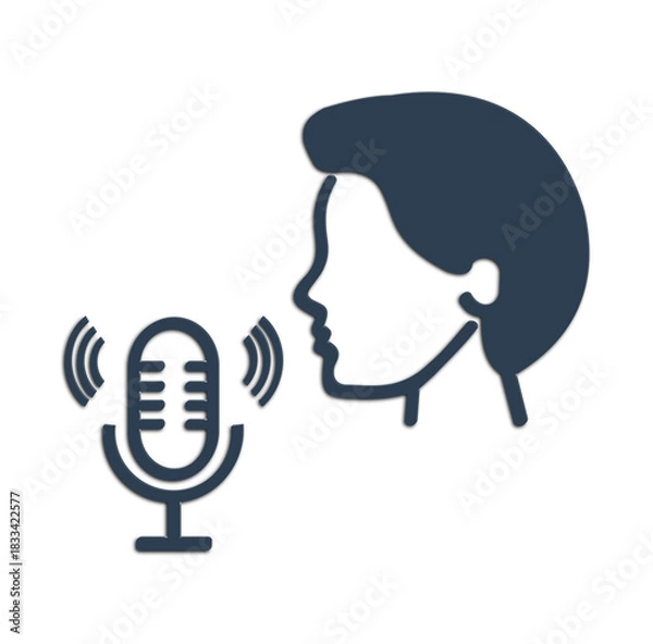 Obraz Profile Silhouette with Microphone and Sound Waves – Voice Command Icon