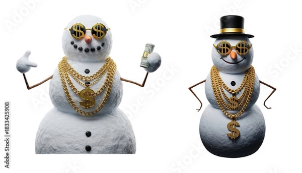 Fototapeta Gangster Snowman Characters with Gold Chains on Transparent Background