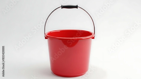 Fototapeta Shiny Red Bucket A Household Essential for Cleaning and Gardening Tasks