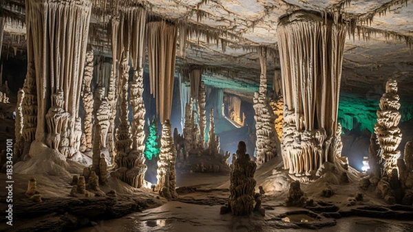 Fototapeta Enchanting Depths A Captivating View Inside a Cave with Rock Formations