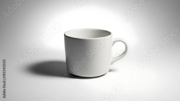 Fototapeta A white coffee mug casting a shadow in a studio lighting setup