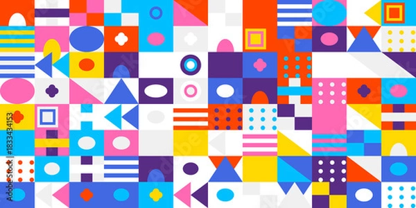 Fototapeta Colorful geometric abstract pattern background featuring a vibrant mosaic of various shapes