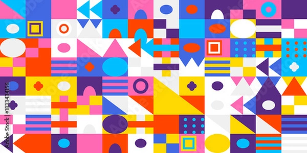 Fototapeta Colorful geometric abstract pattern background featuring a vibrant mosaic of various shapes