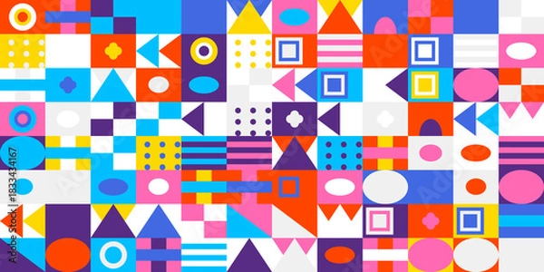 Fototapeta Colorful geometric abstract pattern background featuring a vibrant mosaic of various shapes