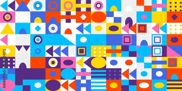Fototapeta Colorful geometric abstract pattern background featuring a vibrant mosaic of various shapes