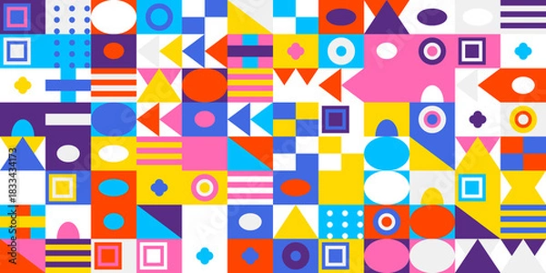 Fototapeta Colorful geometric abstract pattern background featuring a vibrant mosaic of various shapes