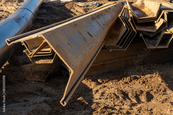 Obraz A close-up shot of several interlocking steel sheet piles