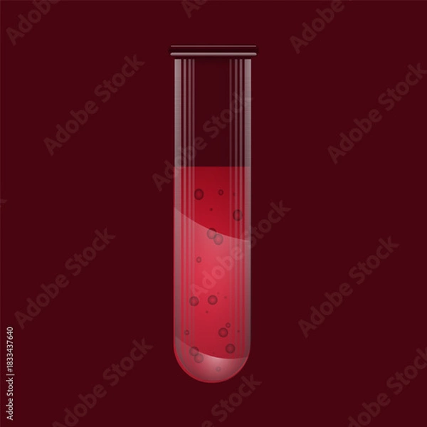 Obraz Test tube, glass, tube with blood, red liquid and bubbles, flask, laboratory, glass
