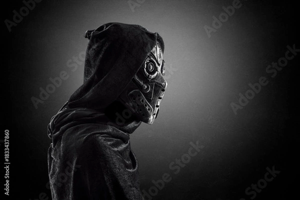 Obraz Robot android over dark misty background with clipping path