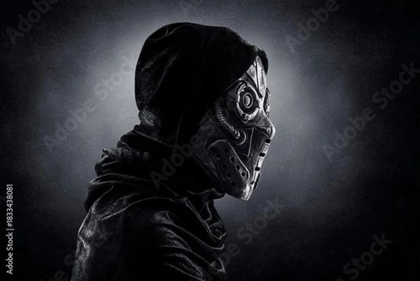 Obraz Robot android over dark misty background with clipping path