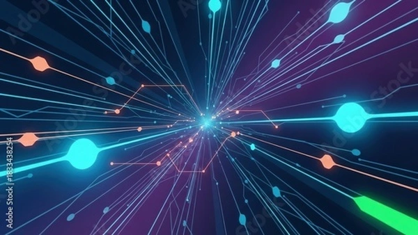 Obraz Abstract faceted hyper automation lines HUD elements nodes schematic background wallpaper display