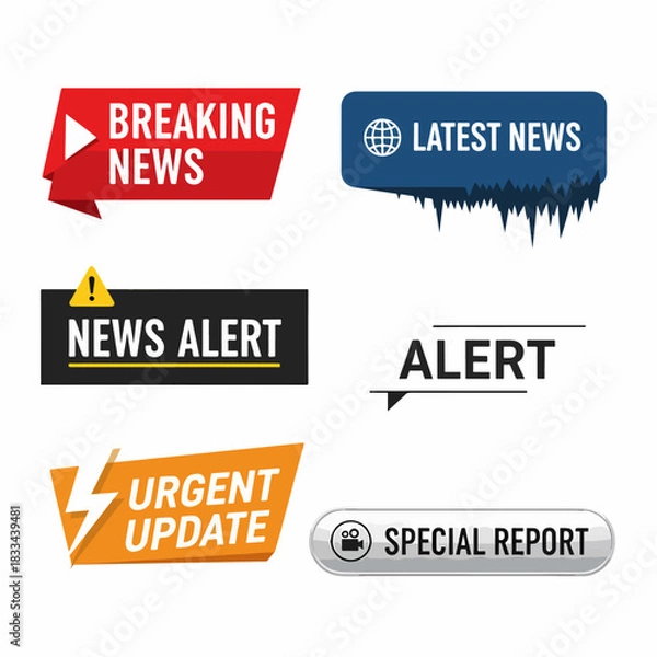 Obraz Headline information media screen frames. Breaking news tv bars for broadcasting. Sport program or live show banners for television. Templates for expert name and surname vector set