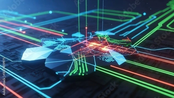 Obraz Adaptive low poly process matrix interface display architecture backdrop flow lines schematic
