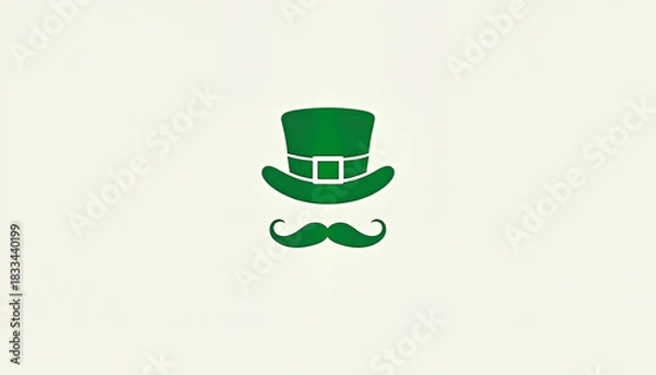Obraz Green hat and mustache illustration on light background
